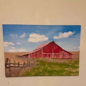 Source Unknown Red Barn Canvas Wall Art with Blue Sky